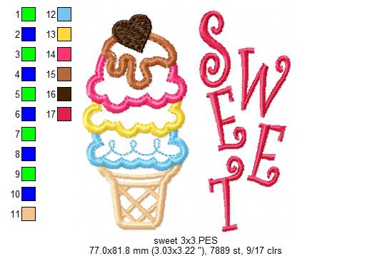 Sweet Ice Cream Summer - Applique - Machine Embroidery Design