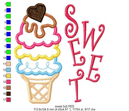 Sweet Ice Cream Summer - Applique - Machine Embroidery Design