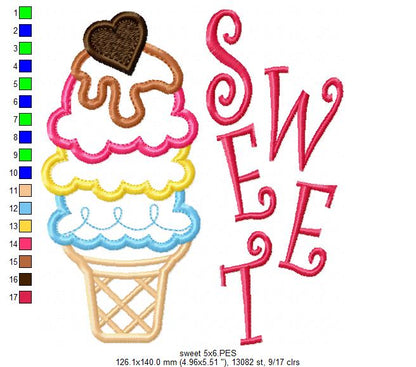 Sweet Ice Cream Summer - Applique - Machine Embroidery Design