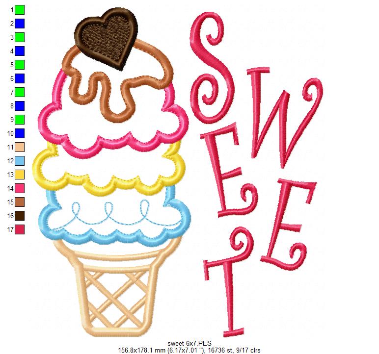 Sweet Ice Cream Summer - Applique - Machine Embroidery Design