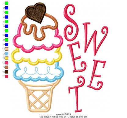 Sweet Ice Cream Summer - Applique - Machine Embroidery Design