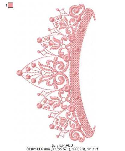 Delicate Princess Tiara - Fill Stitch Embroidery