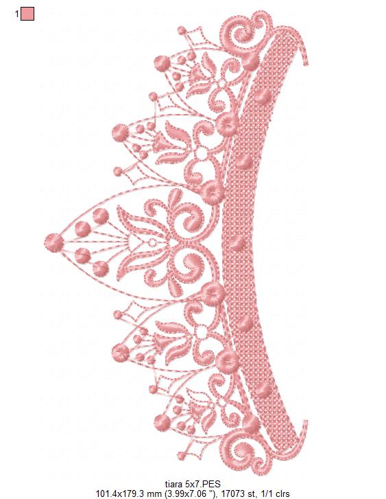 Delicate Princess Tiara - Fill Stitch Embroidery