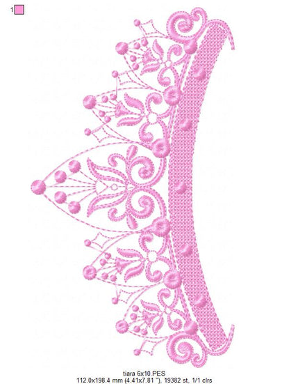 Delicate Princess Tiara - Fill Stitch Embroidery