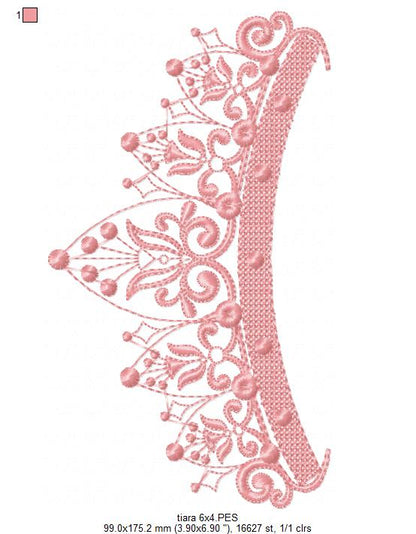 Delicate Princess Tiara - Fill Stitch Embroidery