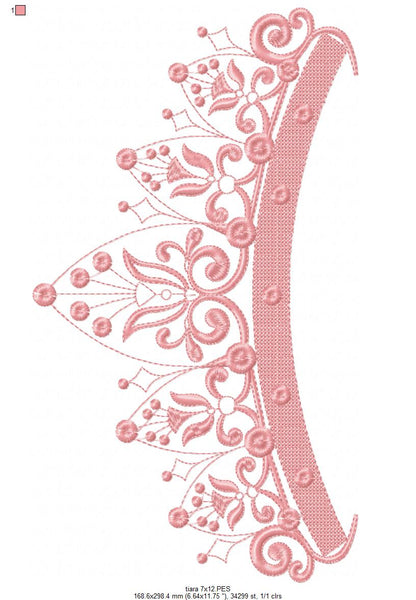 Delicate Princess Tiara - Fill Stitch Embroidery