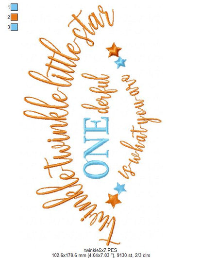 Twinkle Twinkle Little Star One derfull is what you are - Fill Stitch