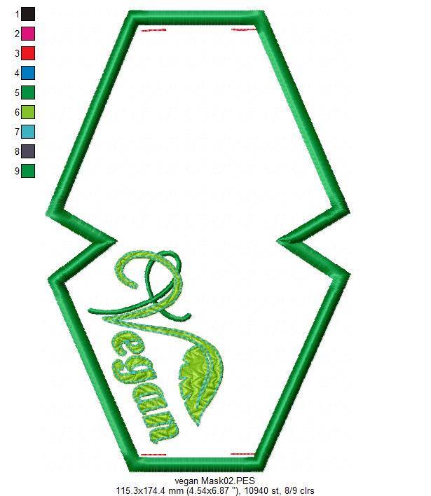 Vegan Face Mask - ITH Project - Machine Embroidery Design