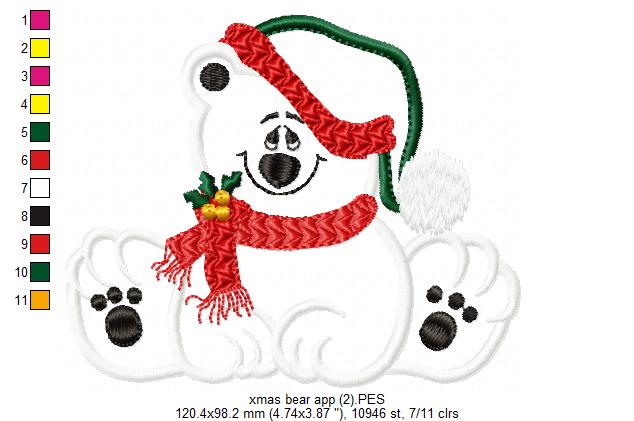 Christmas Polar Bear - Applique