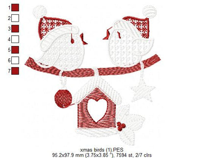Christmas Birds - Fill Stitch - Machine Embroidery Design