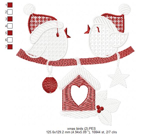 Christmas Birds - Fill Stitch - Machine Embroidery Design