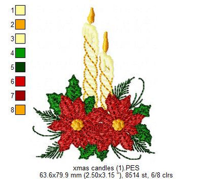 Christmas Candles and Poinsettia - Fill Stitch