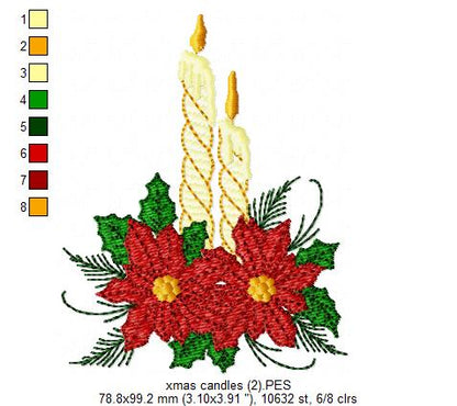 Christmas Candles and Poinsettia - Fill Stitch