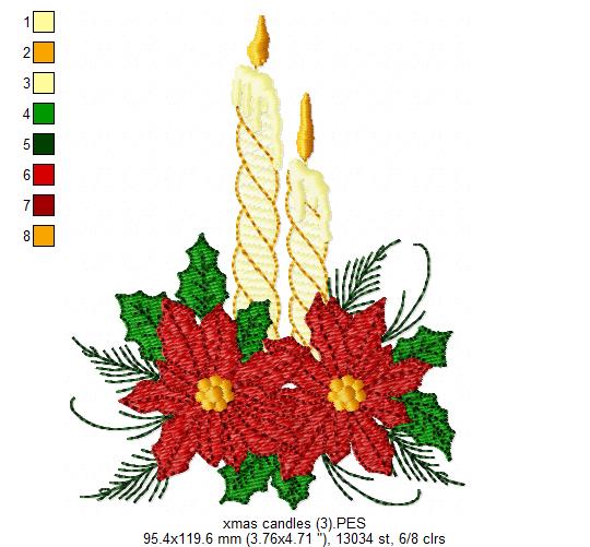 Christmas Candles and Poinsettia - Fill Stitch