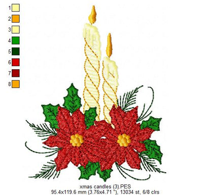 Christmas Candles and Poinsettia - Fill Stitch