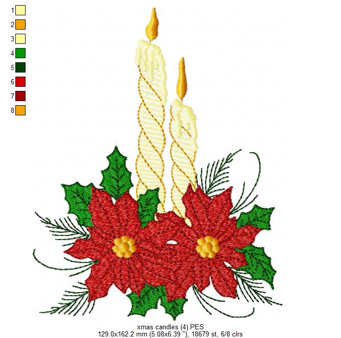 Christmas Candles and Poinsettia - Fill Stitch
