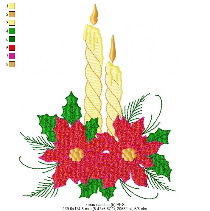 Christmas Candles and Poinsettia - Fill Stitch