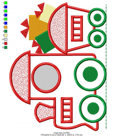 Christmas Train - Applique - 6 sizes