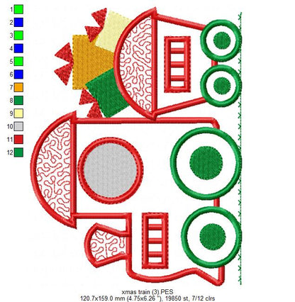 Christmas Train - Applique - 6 sizes