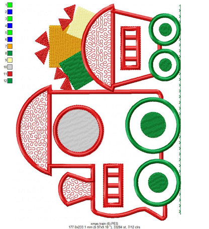 Christmas Train - Applique - 6 sizes