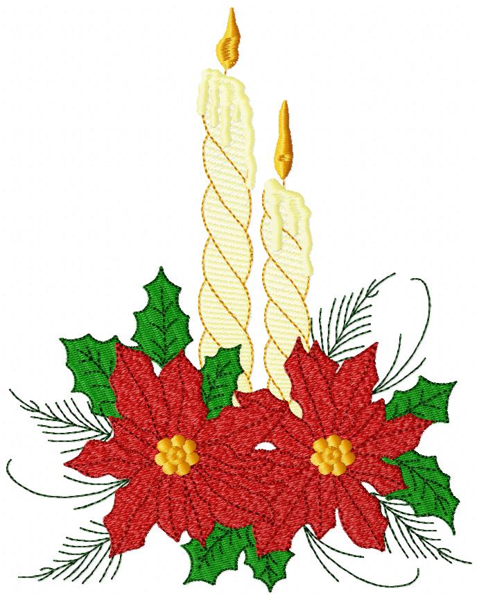 Christmas Candles and Poinsettia - Fill Stitch