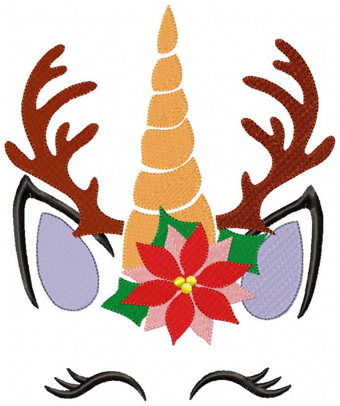 Christmas Unicorn - Fill Stitch - Machine Embroidery Design