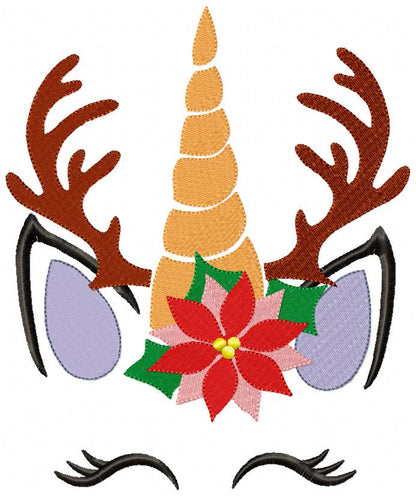 Christmas Unicorn - Fill Stitch - Machine Embroidery Design